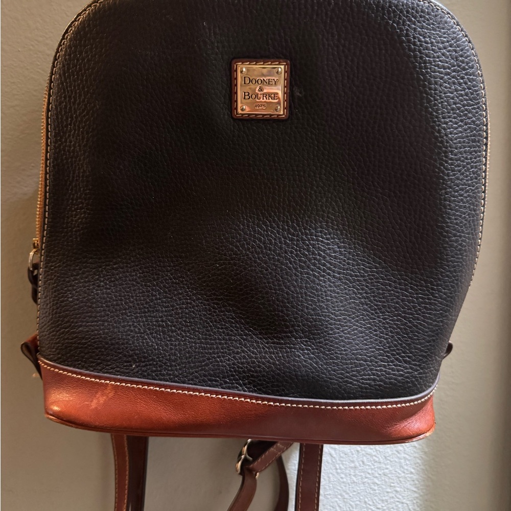 Dooney & Bourke Black and Brown Pebble Grain Leather Backpack